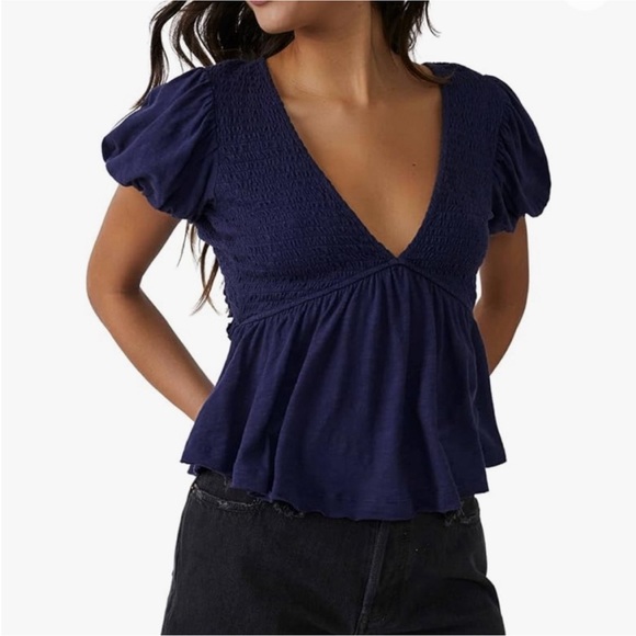 Free People Charlotte Peplum Open Back Top NWOT - Picture 3 of 12